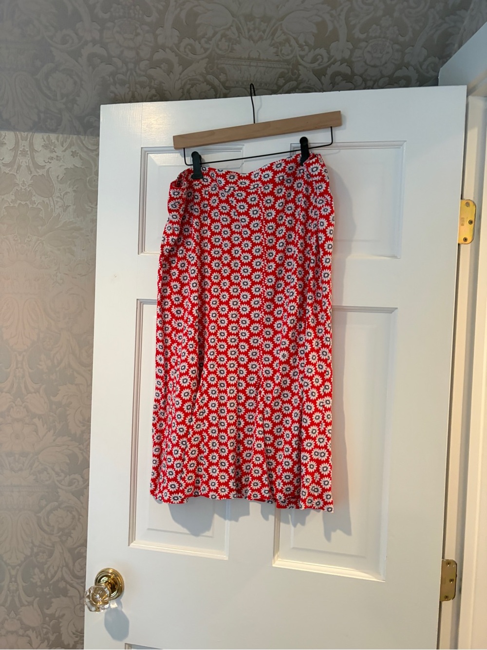 Women's Red Floral Midi Skirt tory burch xl daisy knee length
